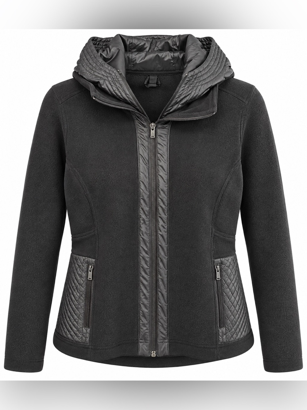 Athleta Fleece Full Double Zip Jacket. Black Quilted. Size Large